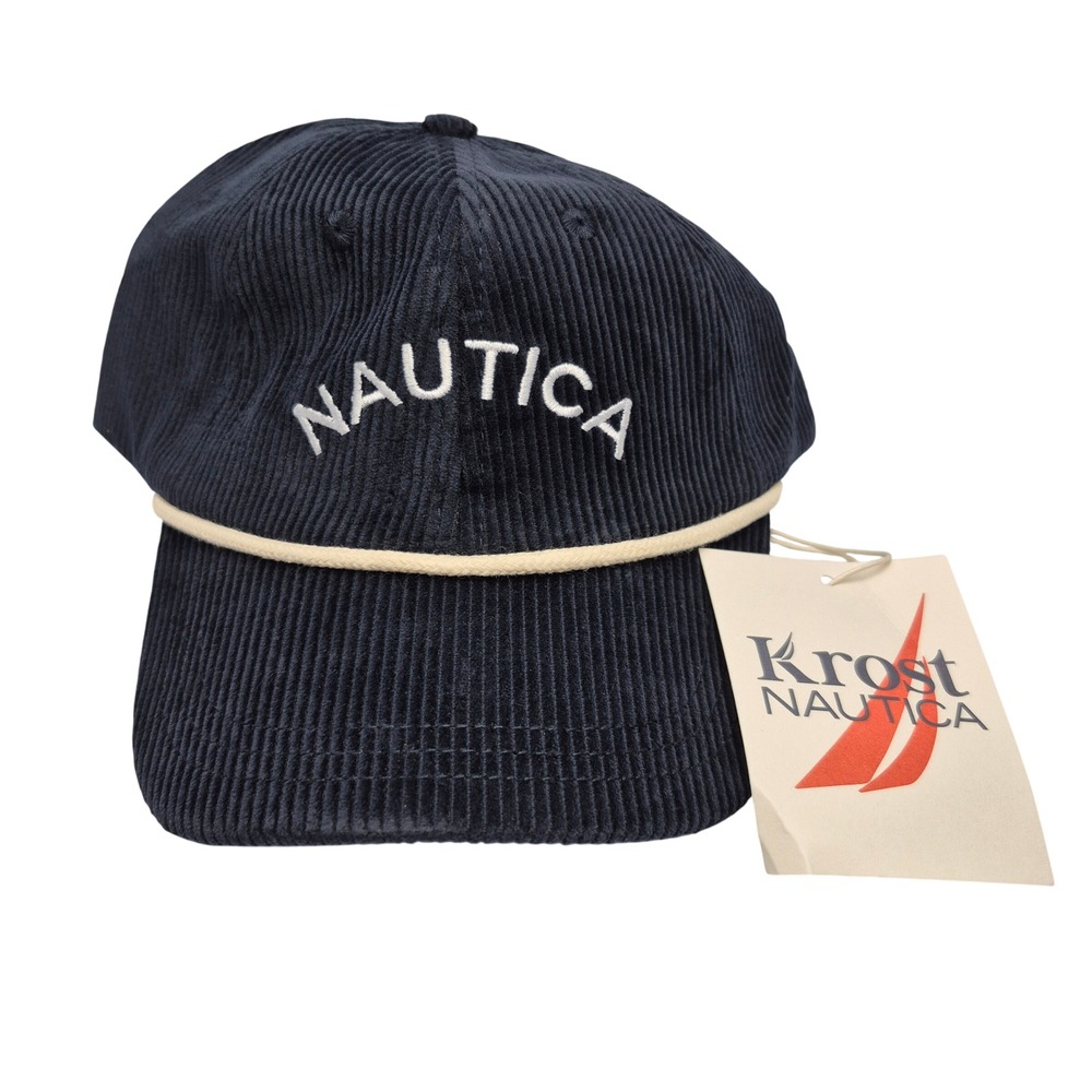 Krost x Nautica Adjustable Corduroy Baseball Cap Hat Navy Blue Cotton One Size